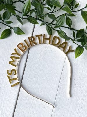 Ободок It's my birthday gold 1 шт, 17 см